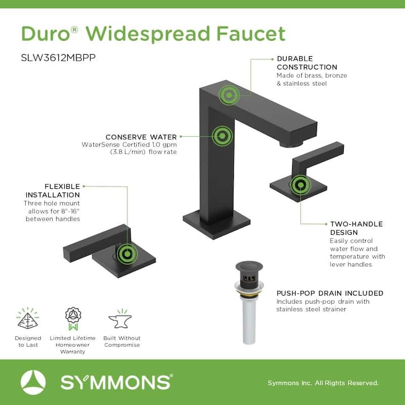 Symmons SLW3612PP Duro 1.0 GPM Widespread Dual Handle Bathroom Faucet