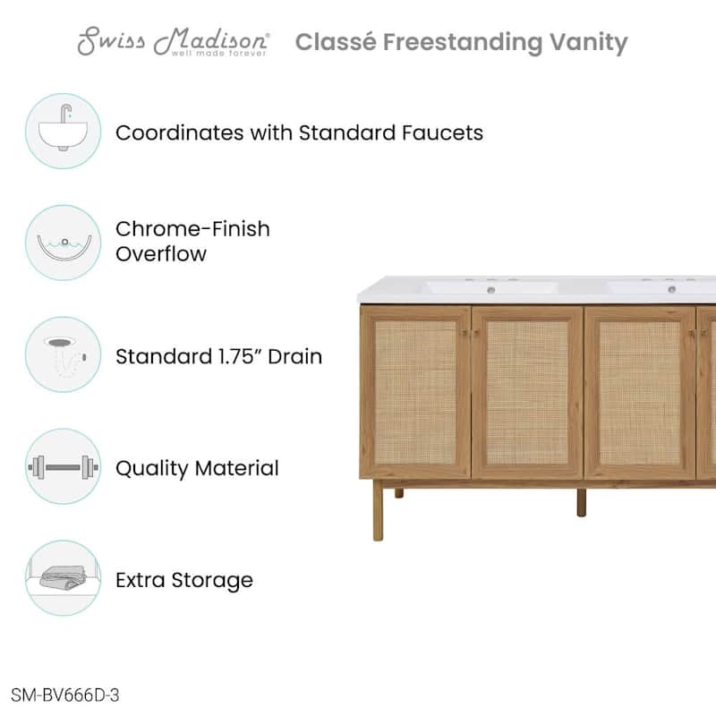Swiss Madison SM-BV666D-3 Classe 59" Free Standing Double Basin Vanity
