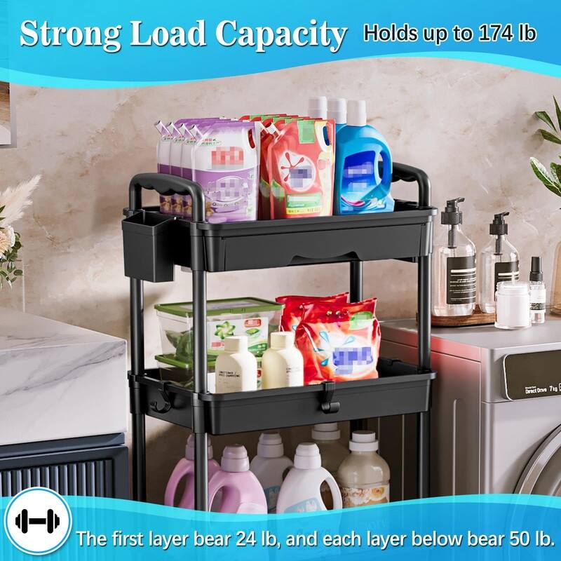4 Tier Rolling Utility Cart with Drawer - 14.9"D x 10.6"W x 41.7"H