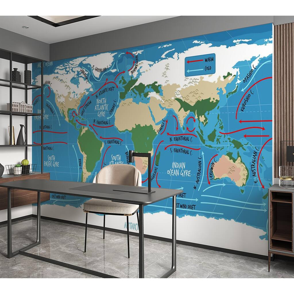 Premium Wallpaper Wall Mural - World Map Ocean Currents - Overstock ...