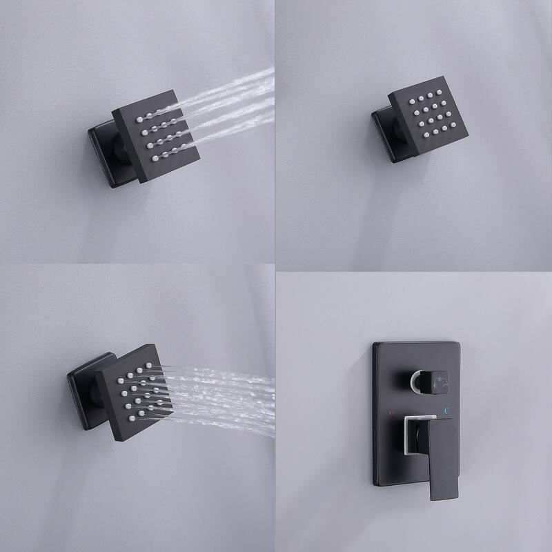 Pressure Balanced Rain Shower System Wall Mount Rain Shower Head With 4 Body Sprays And Handheld Shower Combo Set
