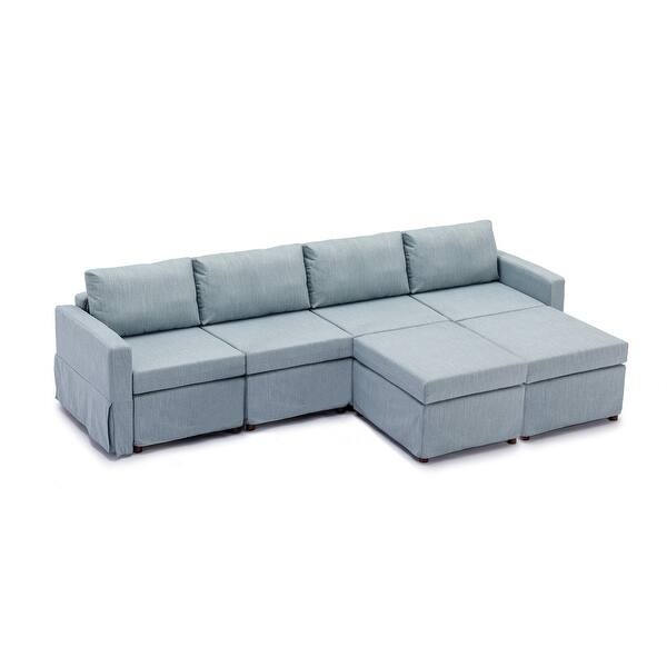 Module Section Sofa Light Blue U-shaped Module Sectional Upholstered Sofa with 2 Ottomans ...