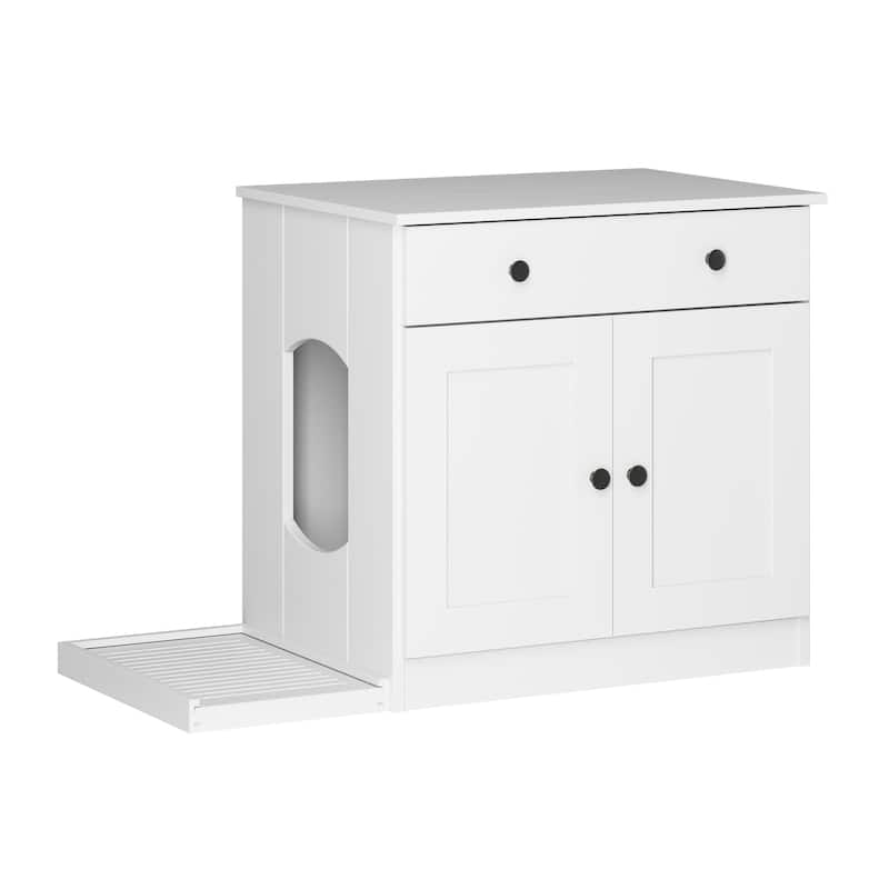 Palace Imports 100% Solid Wood Ziva 2-Door Cat Litter Box Enclosure with 2-Drawers and Litter Catch