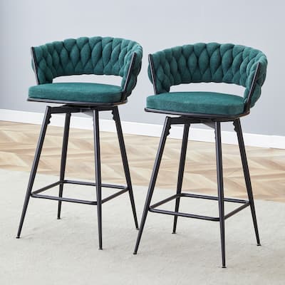 Roomfitters Swivel Bar Stools with Linen Cushions and Black Iron Frame, Set of 2