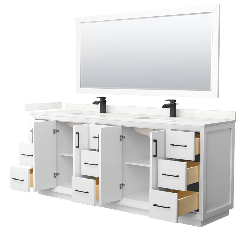 Strada 84-inch Double Vanity, Quartz Top, 70-inch Mirror