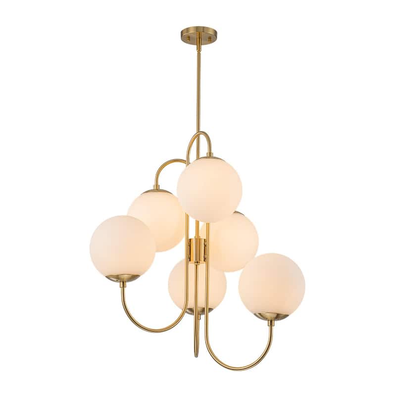 Art Deco 6-Light Frosted Glass Globe Bubble Sputnik Chandelier 28in