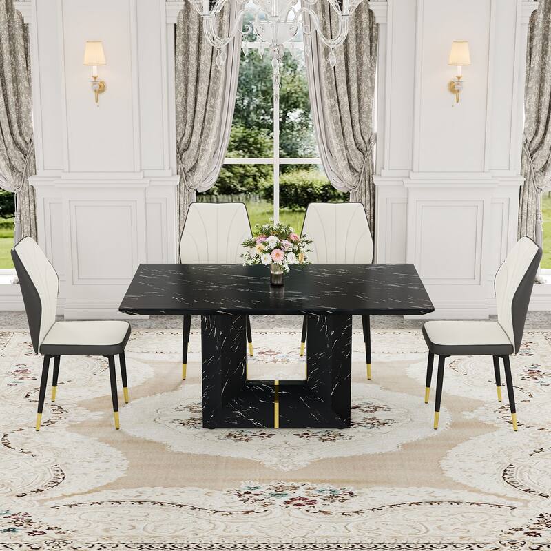 Modern 5-Piece Dining Set with Rectangular Table & Widened Backrest Chairs