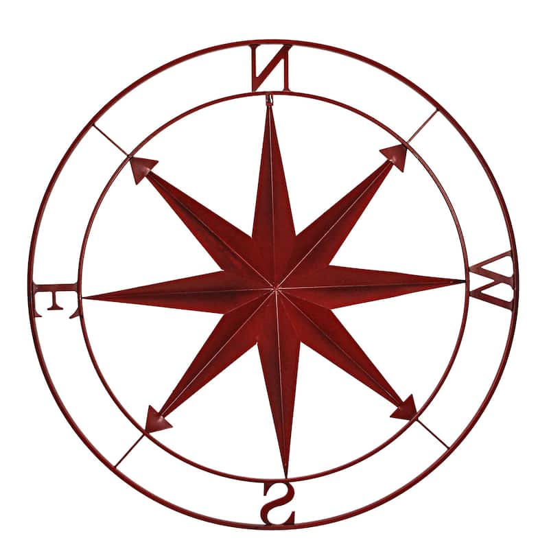 Indoor Outdoor Metal Compass Rose Wall Sculpture 39.5 Inch Diameter