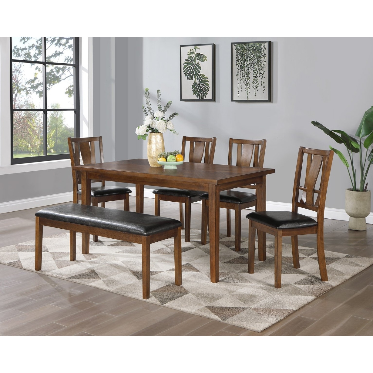 DTY Indoor Living Gunnison 6-Piece Dining Set with Bench, Brown Cherry