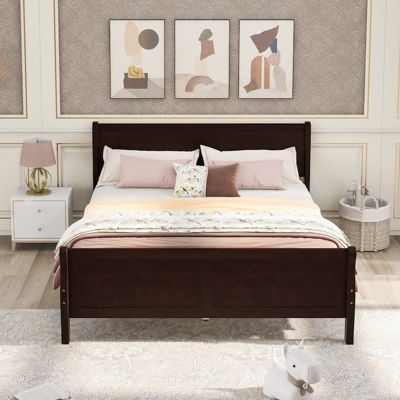 Full Size Wood Platform bed with Headboard and Wooden Slat Support (Espresso) - Espresso