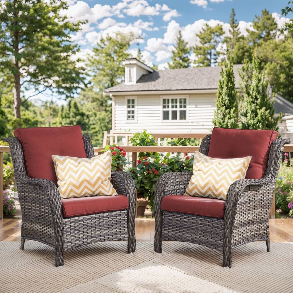 Gymojoy Outdoor Wicker Club Chairs Patio Seating with Olefin Weather-Resistant Cushions