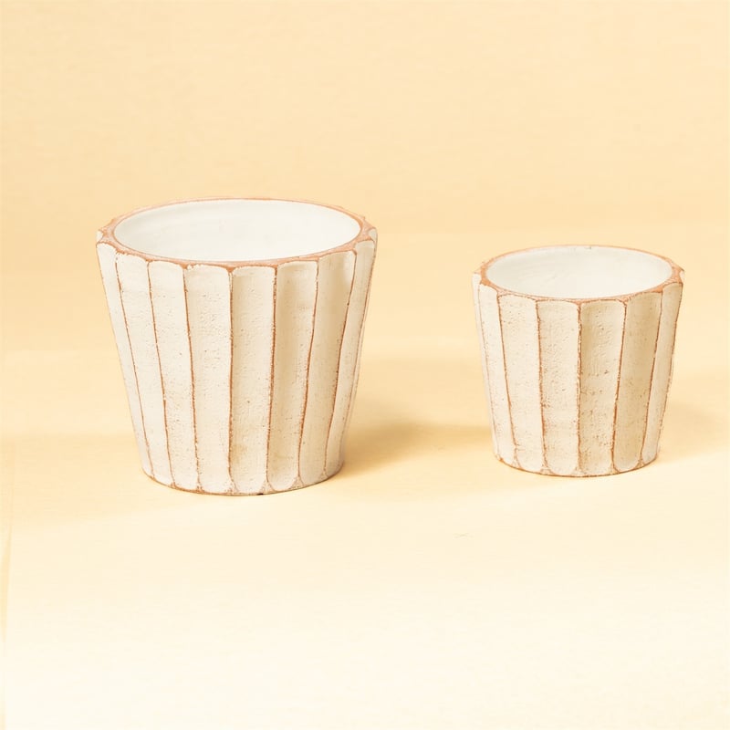 Rustic Fluted Pot White Dia 6"- ST - White - White