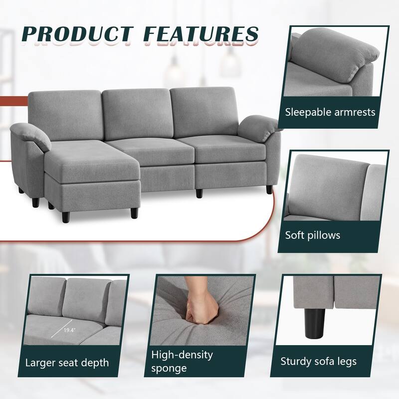 Futzca ​79" Convertible Sectional Sofa Couch, 3 Seat L Shaped