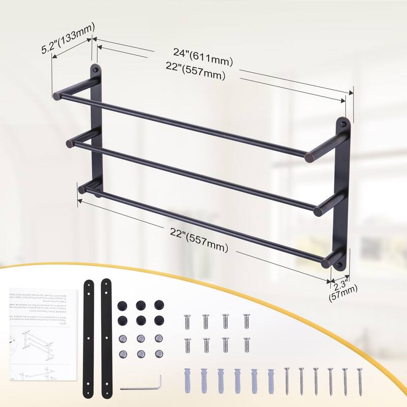 WOWOW 3-Tier Wall Mounted Towel Rack in Brushed Nickel