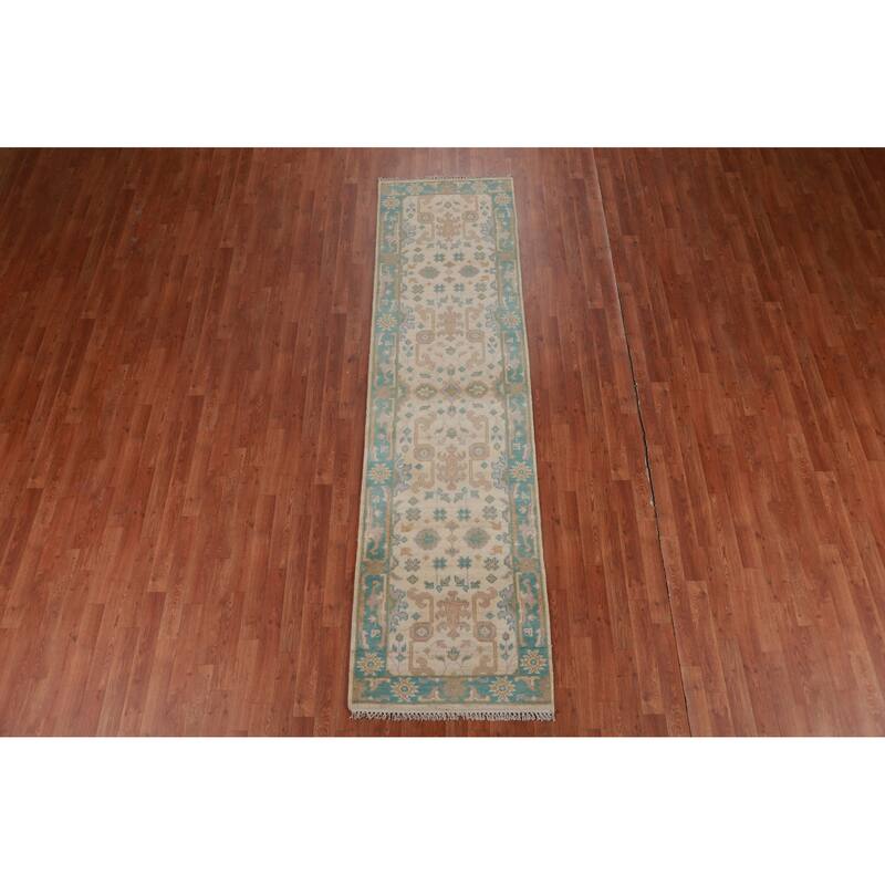 Transitional Oushak Oriental Runner Rug Hand-Knotted Wool Carpet - 2'8" x 9'10"