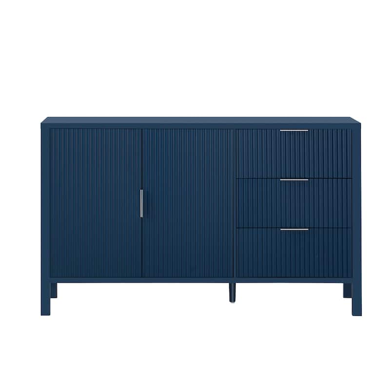 Wave-Pattern Sideboard with Hooks, 2 Doors & 3 Drawers, Large Capacity Buffet Cabinet, Storage Cabinet with Adjustable Shelf