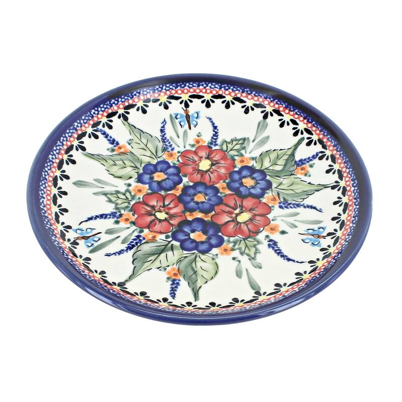 Blue Rose Polish Pottery Zaklady Dessert Plate - Floral Butterfly