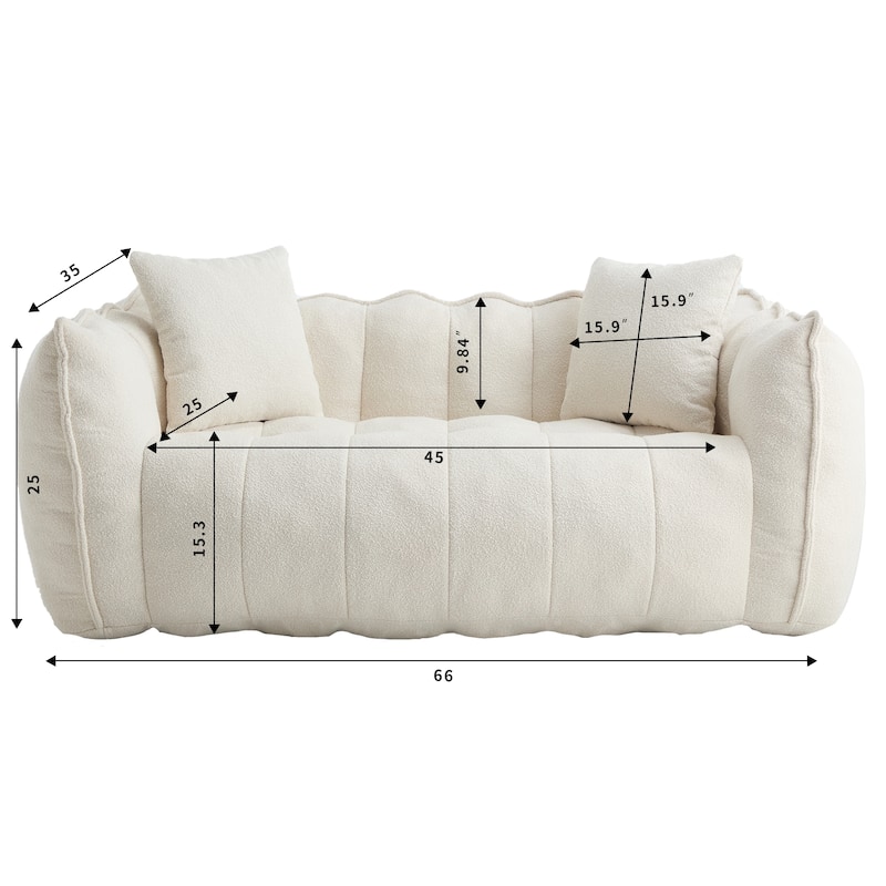 66" Chenille Square Beanbag Chair with High-Resilience Foam Core, Armrests and Handle