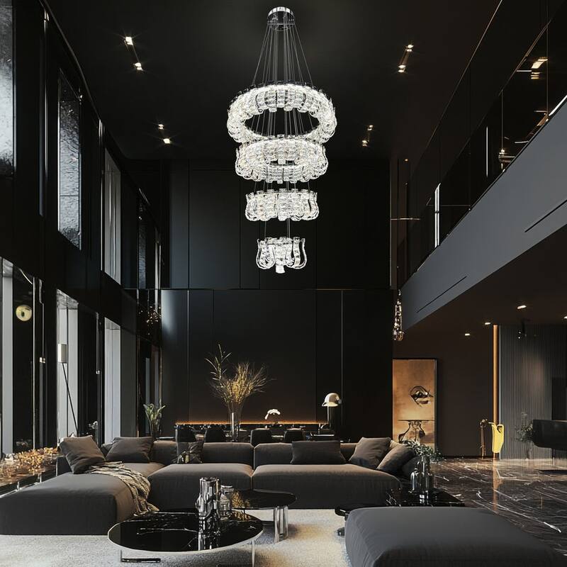 Luxury Grand Modern Gold Crystal LED Chandelier - 4 Tier Dimmable - Silver