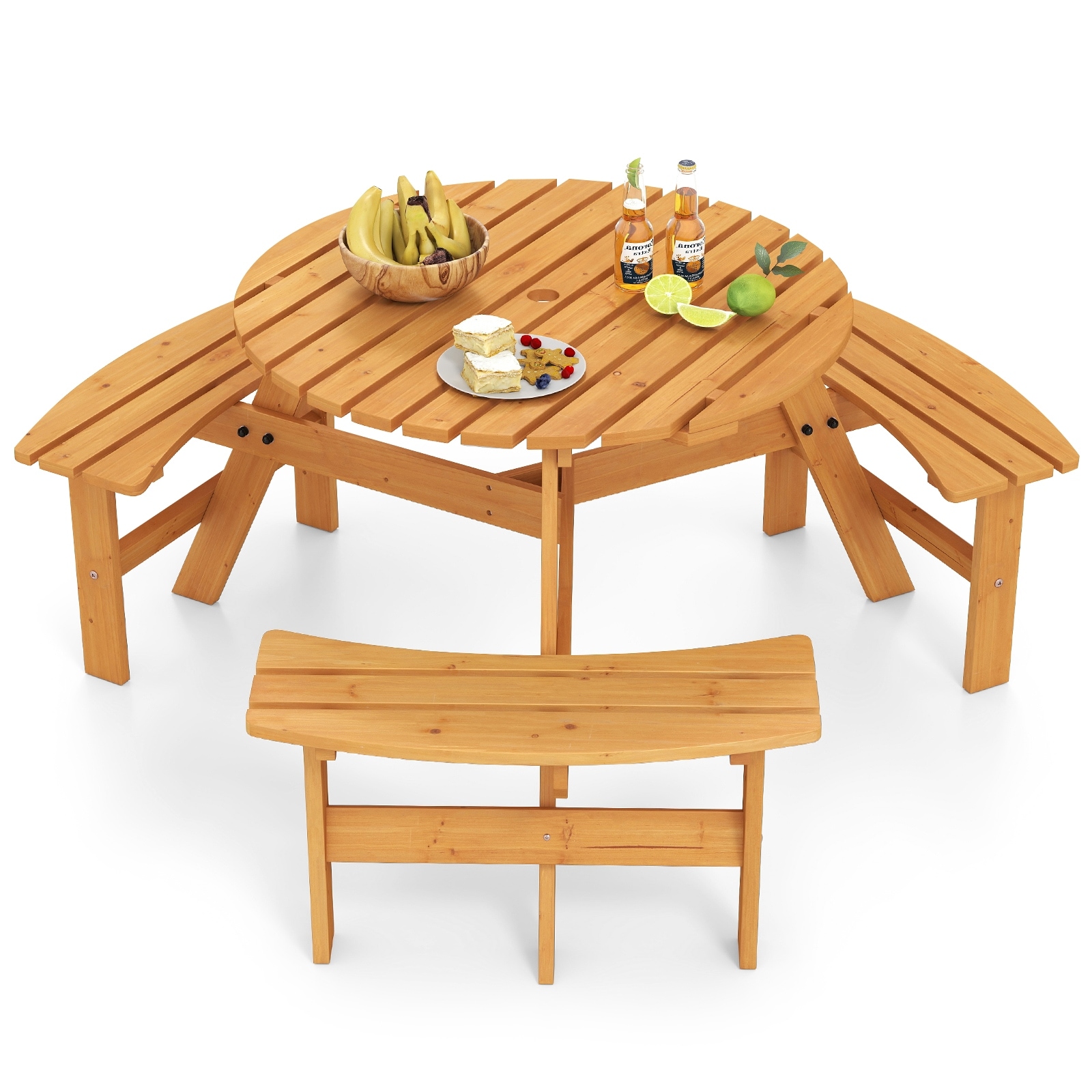 Gymax 6-Person Round Picnic Table Set w/ 3 Built-in Benches 2''