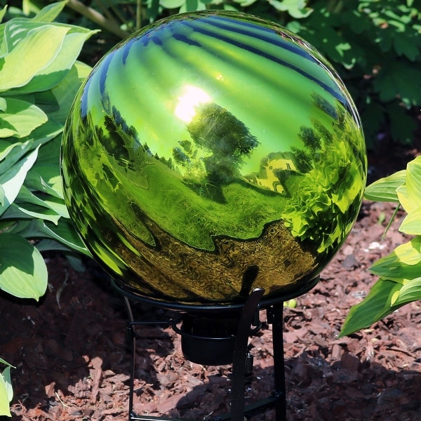 Sunnydaze Green Rippled Mirrored Surface Gazing Globe Ball - 10-Inch - Set of 2 - Set of 2