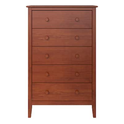 Adeptus Solid Wood Easy Pieces 5 Drawer Chest of Dressers Pecan