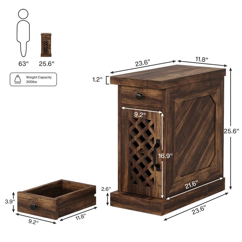 25.6 Inches Tall Wood End Table, Nightstand for Bedroom, Rustic Brown - 23.6" L x 11.8" W x 25.6" H