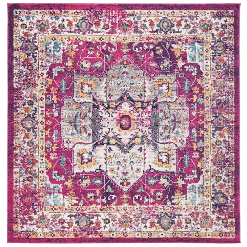 SAFAVIEH Evoke Spasenka Vintage Boho Medallion Rug - 6'7" Square - Fuchsia/Ivory