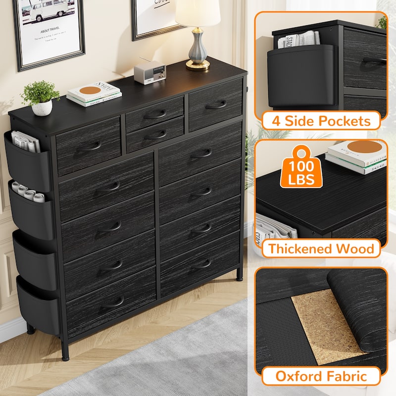 12 Drawer Dresser Fabric Tall Dressers for Bedroom Chest of Drawers