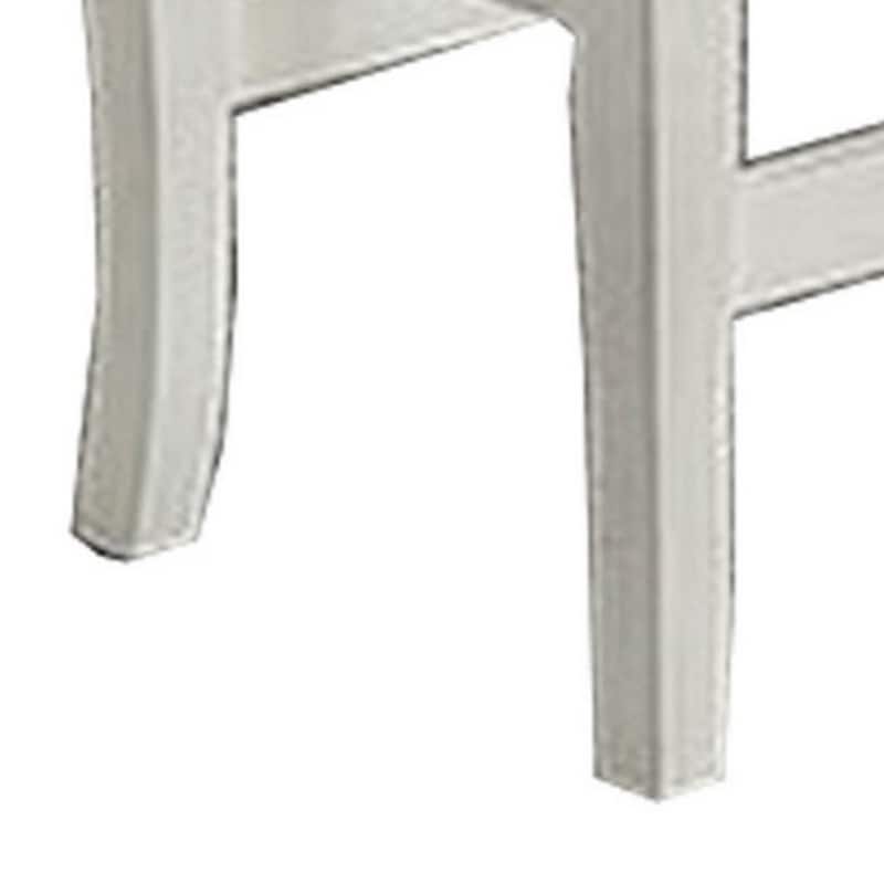 Rune 41 Inch Counter Height Bench, Off White Wood Base, Gray Padded Seat