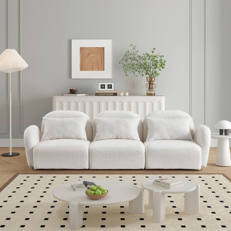 Teddy Fabric Three-Seat Lazy Sofa for Living Room - White