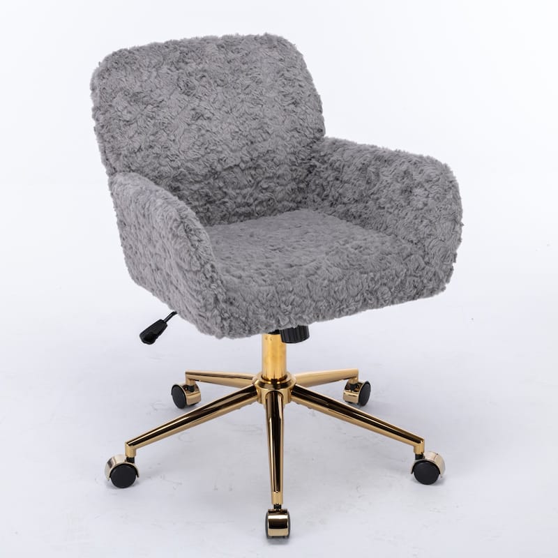 GDF Studio - Modern Upholstered Swivel Home Office Chair with Golden Metal Base and Artificial Rabbit Hair Comfort