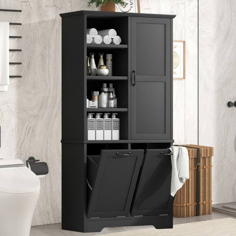 Tall Tilt Out Laundry Hamper Cabinet With Drawer Bathroom Storage Cabinet Shelf With Multiple Storage Space