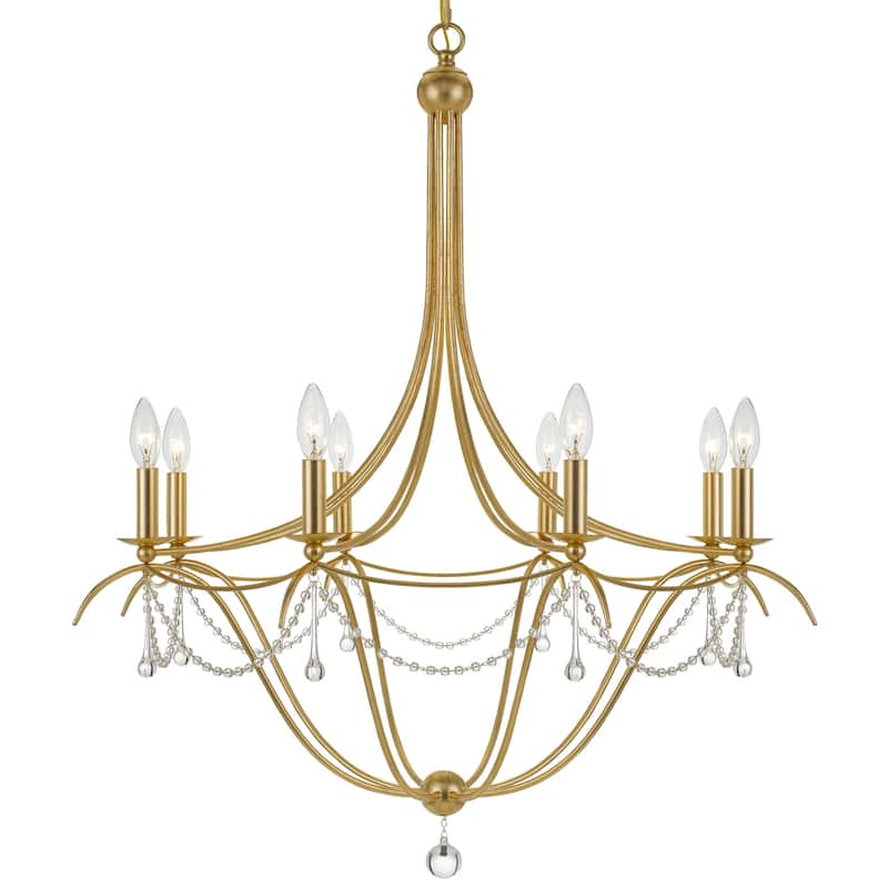 Metro 8 Light Crystal Beads Antique Gold Chandelier - 31.5'' W x 37'' H