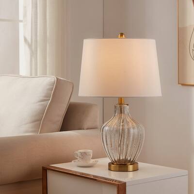 KAWOTI 23 inch Glass Table Lamp with Empire Lamp Shade - W14" * H 23"