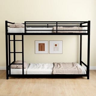Black Sturdy Metal Twin over Twin Bunk Bed Kids Bed with Safety Guardrail