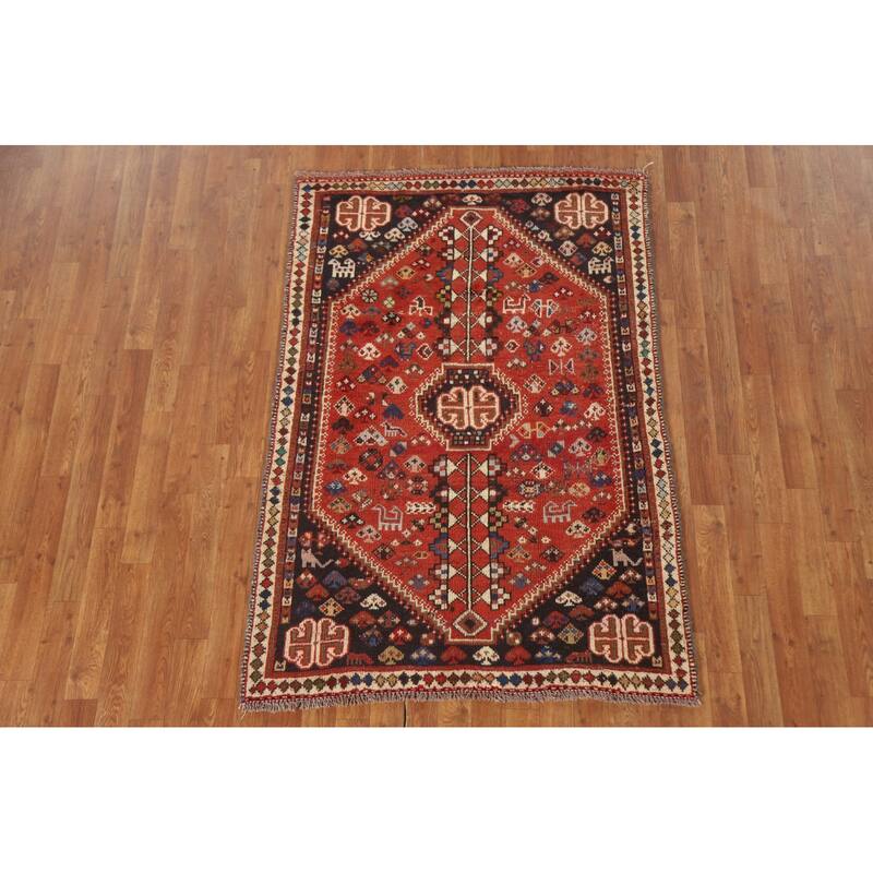 Qashqai Persian Vintage Area Rug Hand-Knotted Tribal Wool Carpet - 3'7"x 5'4"