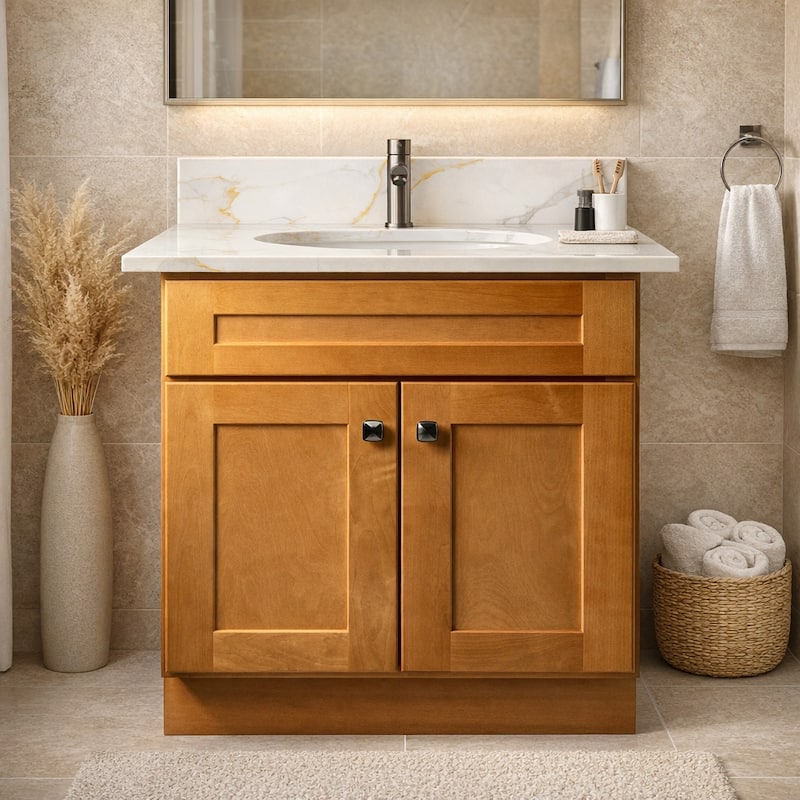Calesco Calacatta Quartz Bathroom Vanity Top with Sink and Backsplash