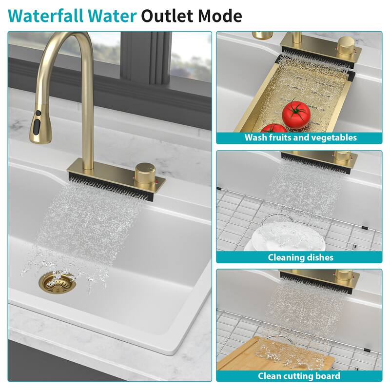 Single Bowl Drop In Waterfall Kitchen Sink with Pull-Out Faucet