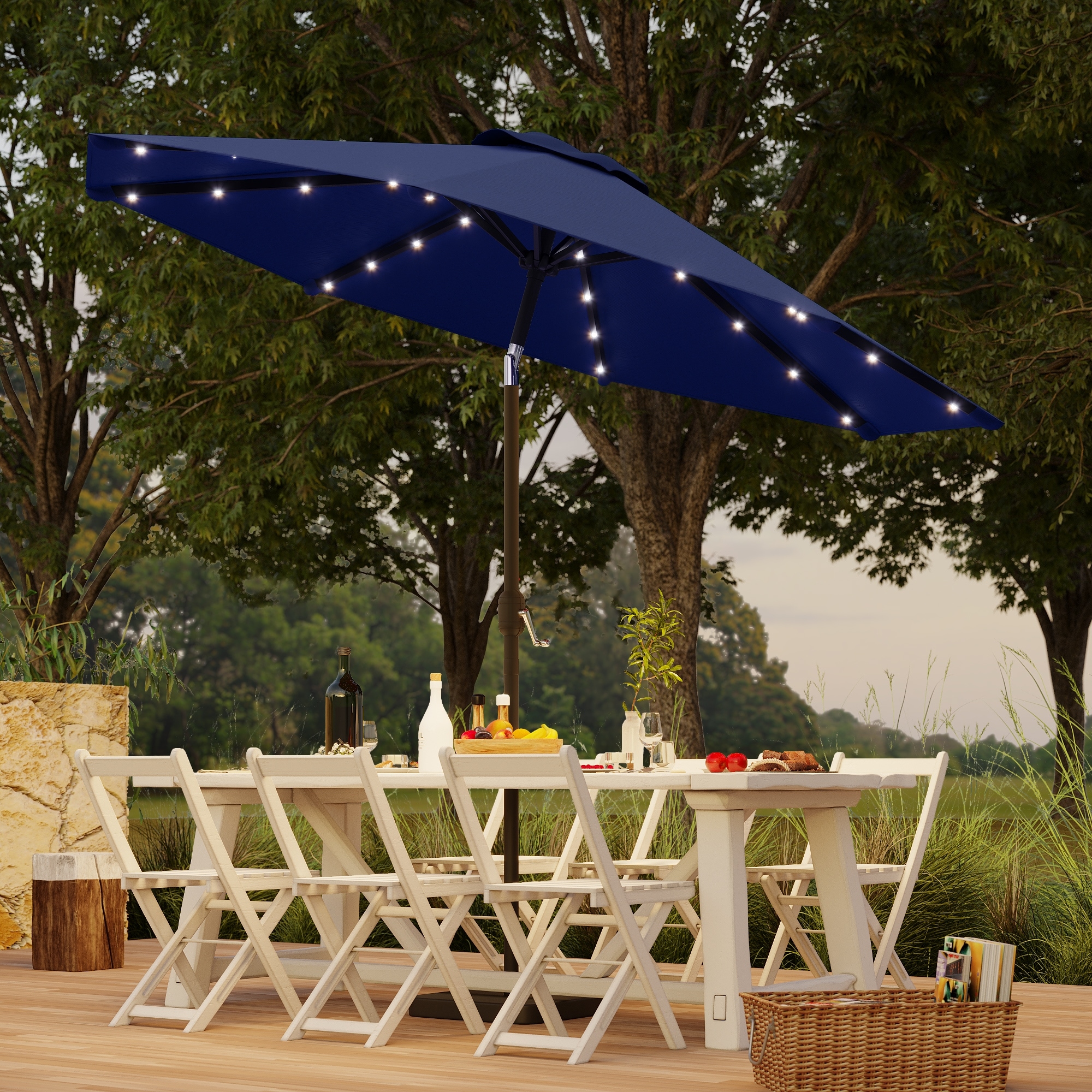 BONOSUKI Patio 9Ft LED Market Umbrellas With Solar Lights, Table Umbrella for Patio and Outdoor With Tilt Button