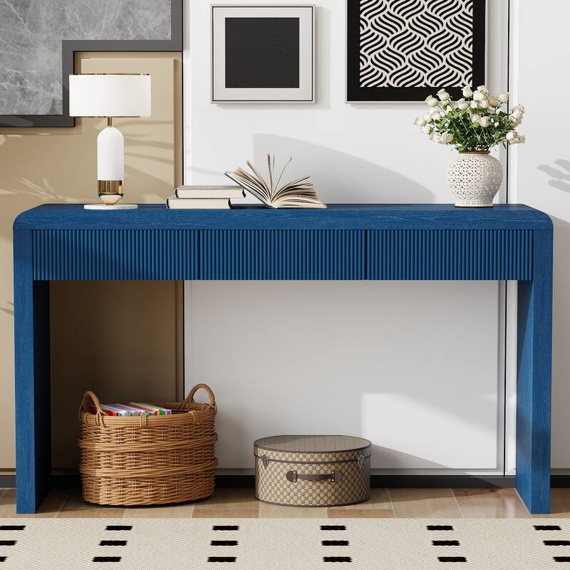 Rustic Fluted-Front Console Table with Hidden Storage by Harper&Bright Designs