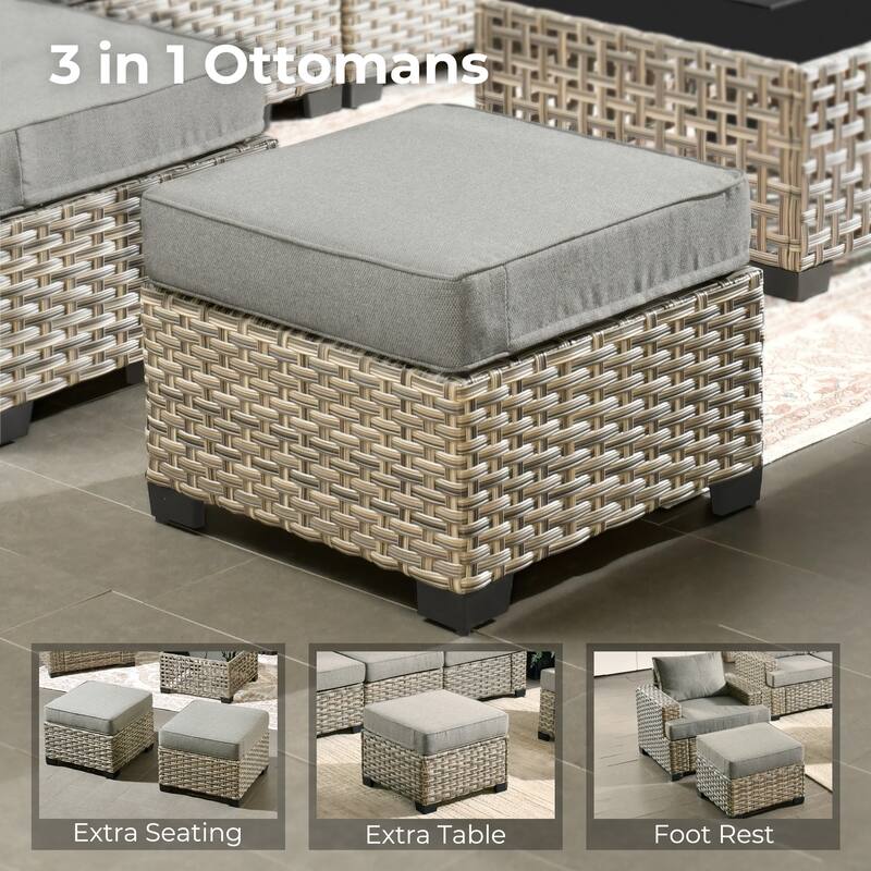 HOOOWOOO 9-piece Outdoor Wicker Furniture Swivel Rocking Chair Set with Fire Pit Table