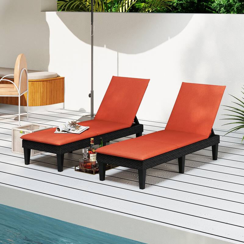 Gymax 2PCS Patio Lounge Chair Recliner Chair w/ 3-Position Adjustable
