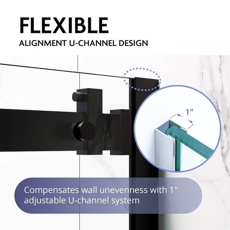 Glassic SI Series 44" - 48" W x 75" H Contemporary Frameless Single Sliding Shower Doors With 3/8" Clear Tempered Glass