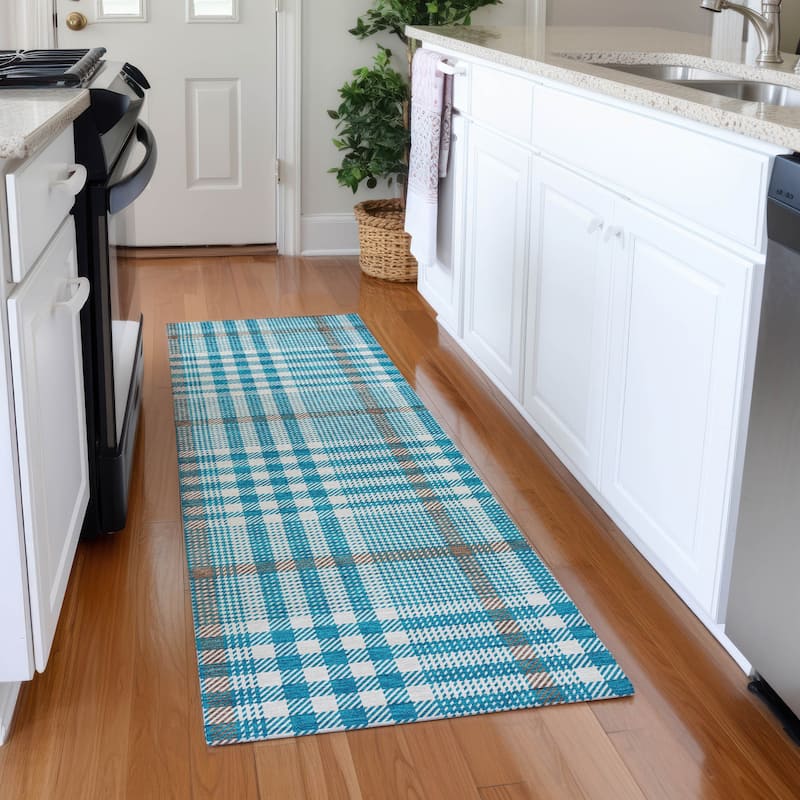 Premium Washable Super Soft Modern Plaid Mayfield Rug - Teal - 2'3" x 7'6"