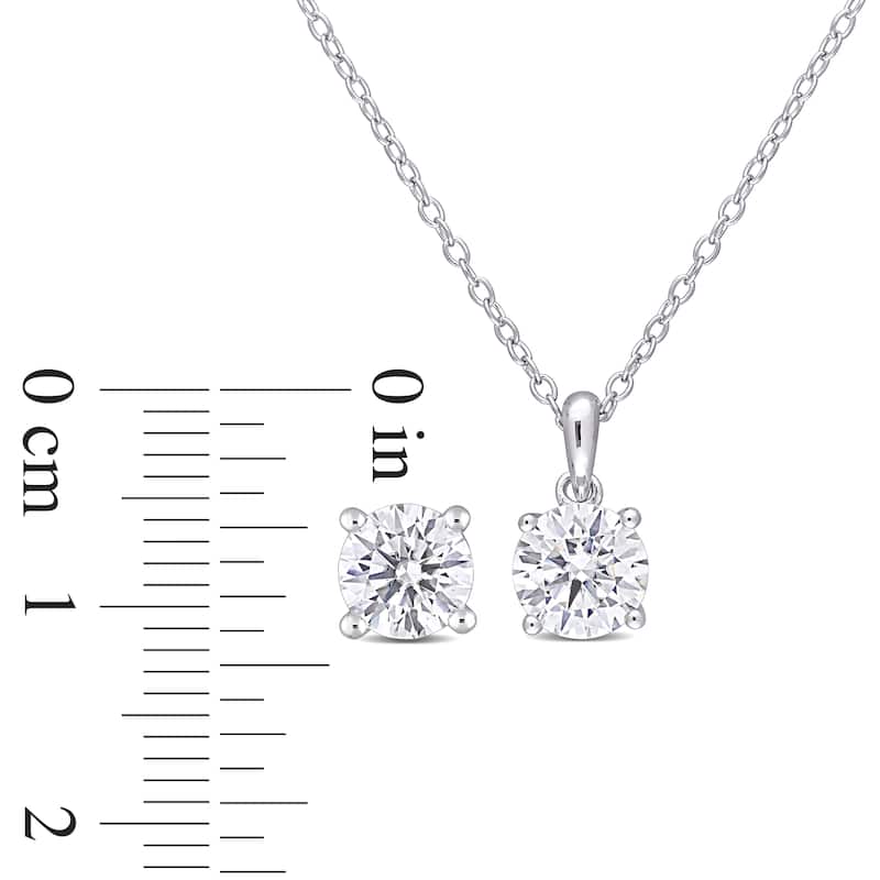 Miadora 3ct DEW Created Moissanite Solitaire Necklace and Stud Earrings Set Sterling Silver