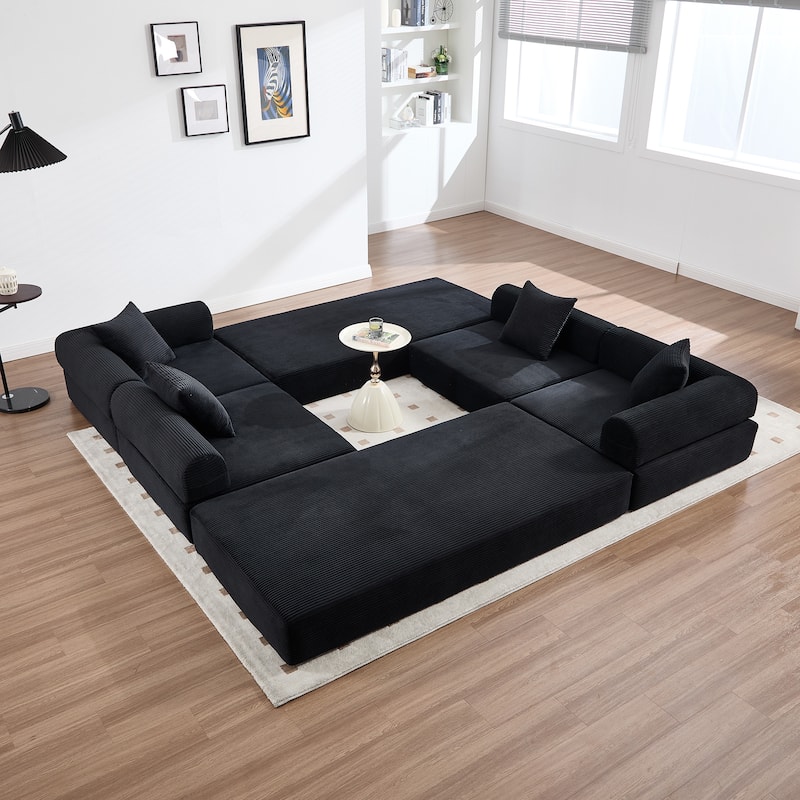 HOMEFUN Corduroy Upholstered Convertible Folding Sofa Bed with Fixed Frame and Pillow Back Handrail - Black
