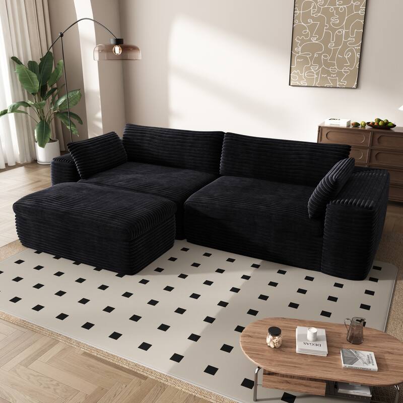 Cloud Corduroy Sectional Sofa - L-Shaped Modular Couch with Chaise, Deep Seats & No Assembly Required
