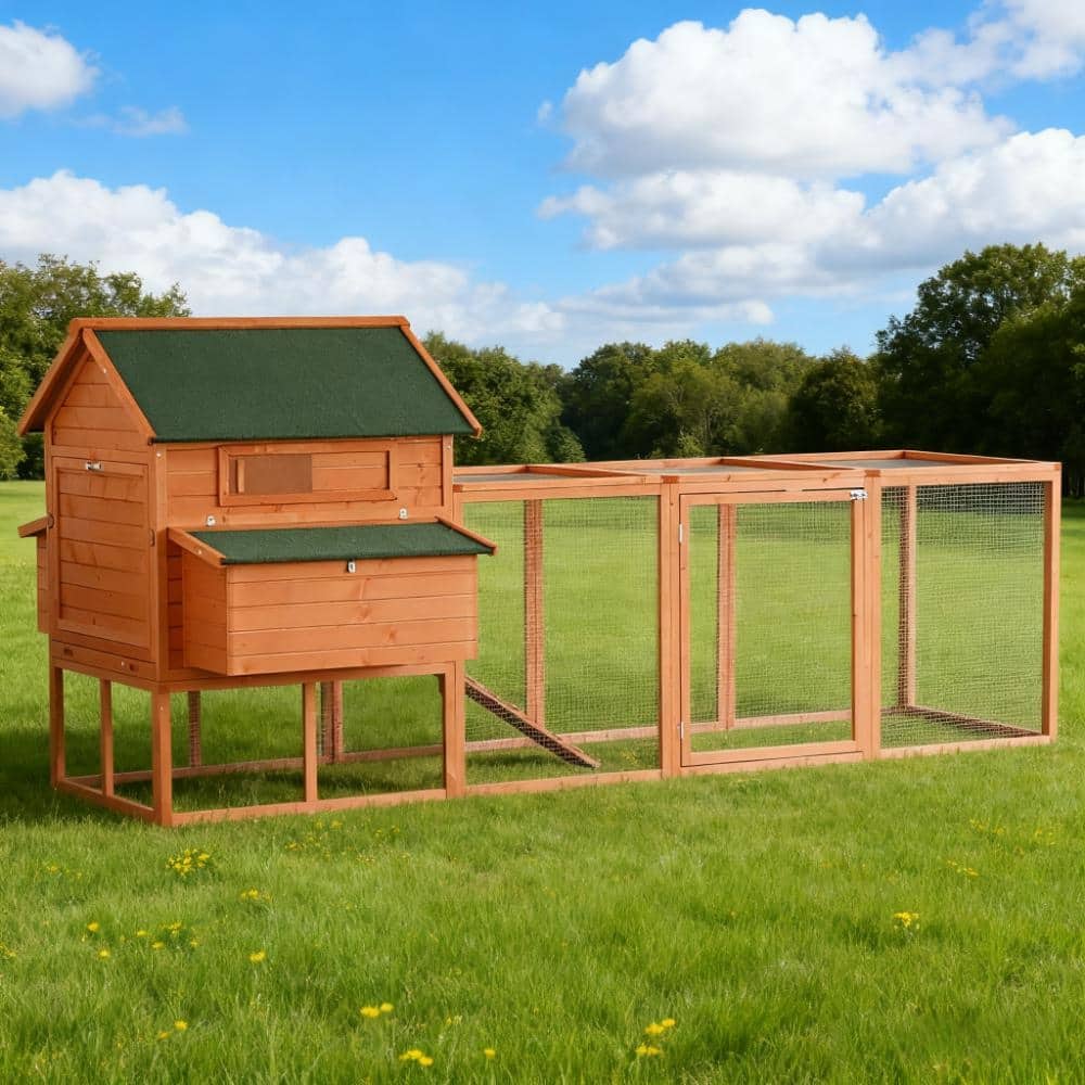 Large Deluxe Wooden Chicken Coop & Lockable Rabbit Hutch - Poultry Hen Cage