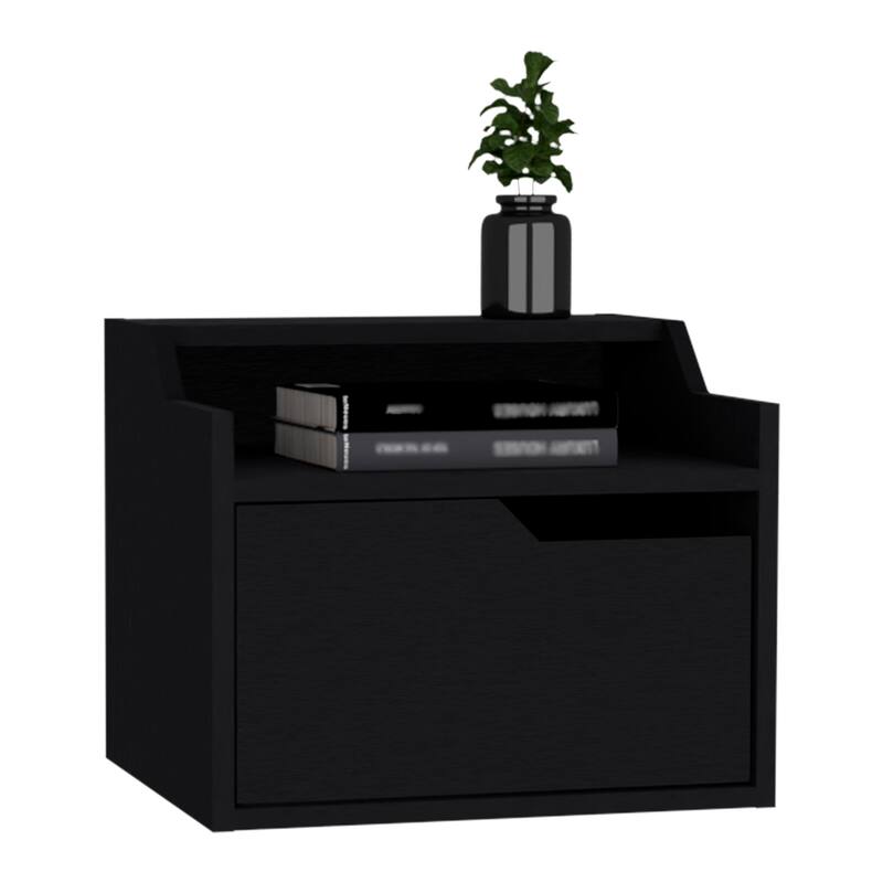Modern Floating Nightstand with Spacious Drawer and Dual-Tier Design, Black